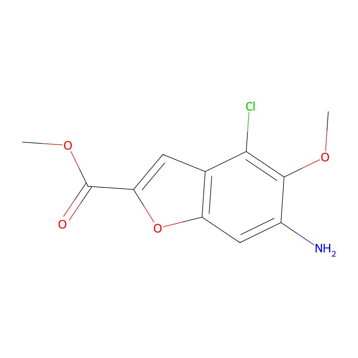 Methyl 6-amino-4-chloro-5-methoxybenzofuran-2-carboxylate molecular structure, CAS 1820619-58-6