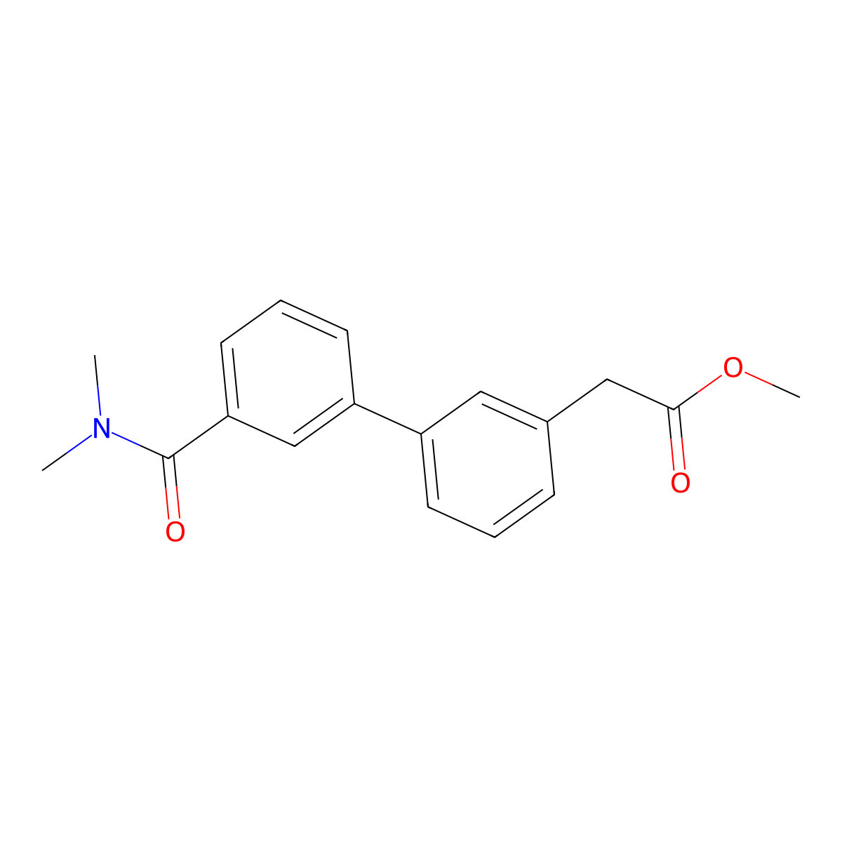 Methyl 2-{3-[3-(dimethylcarbamoyl)phenyl]phenyl}acetate molecular structure, CAS 1820620-32-3
