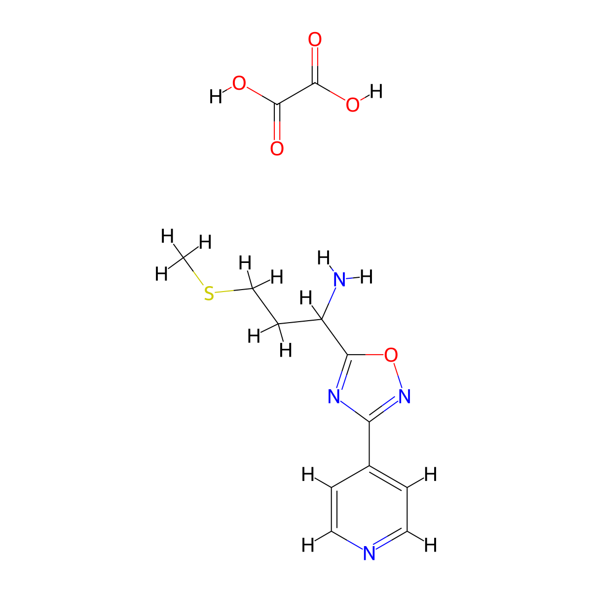 3-(Methylthio)-1-(3-(pyridin-4-yl)-1,2,4-oxadiazol-5-yl)propan-1-amine oxalate molecular structure, CAS 1820639-45-9