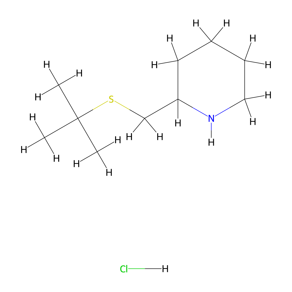 2-[(Tert-butylsulfanyl)methyl]piperidine hydrochloride molecular structure, CAS 1820639-50-6