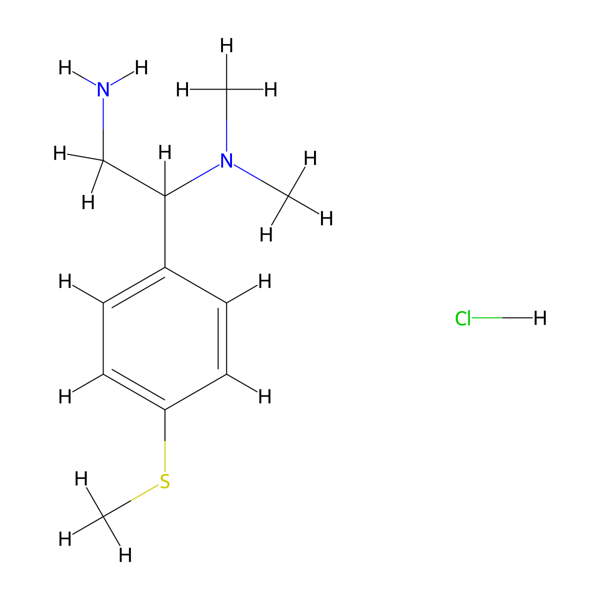 {2-Amino-1-[4-(methylsulfanyl)phenyl]ethyl}dimethylamine hydrochloride molecular structure, CAS 1820639-52-8