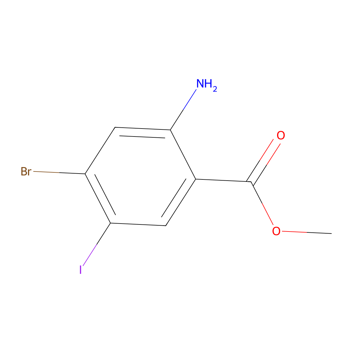 2-Amino-4-bromo-5-iodo-benzoic acid methyl ester molecular structure, CAS 1820641-86-8