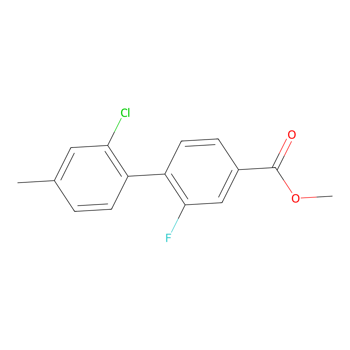 Methyl 4-(2-chloro-4-methylphenyl)-3-fluorobenzoate molecular structure, CAS 1820641-96-0