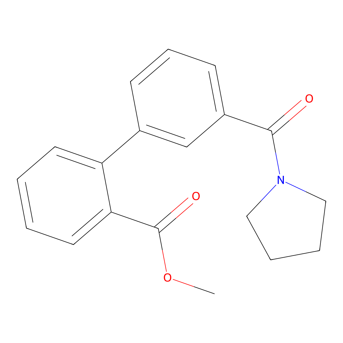 Methyl 2-{3-[(pyrrolidin-1-yl)carbonyl]phenyl}benzoate molecular structure, CAS 1820647-57-1