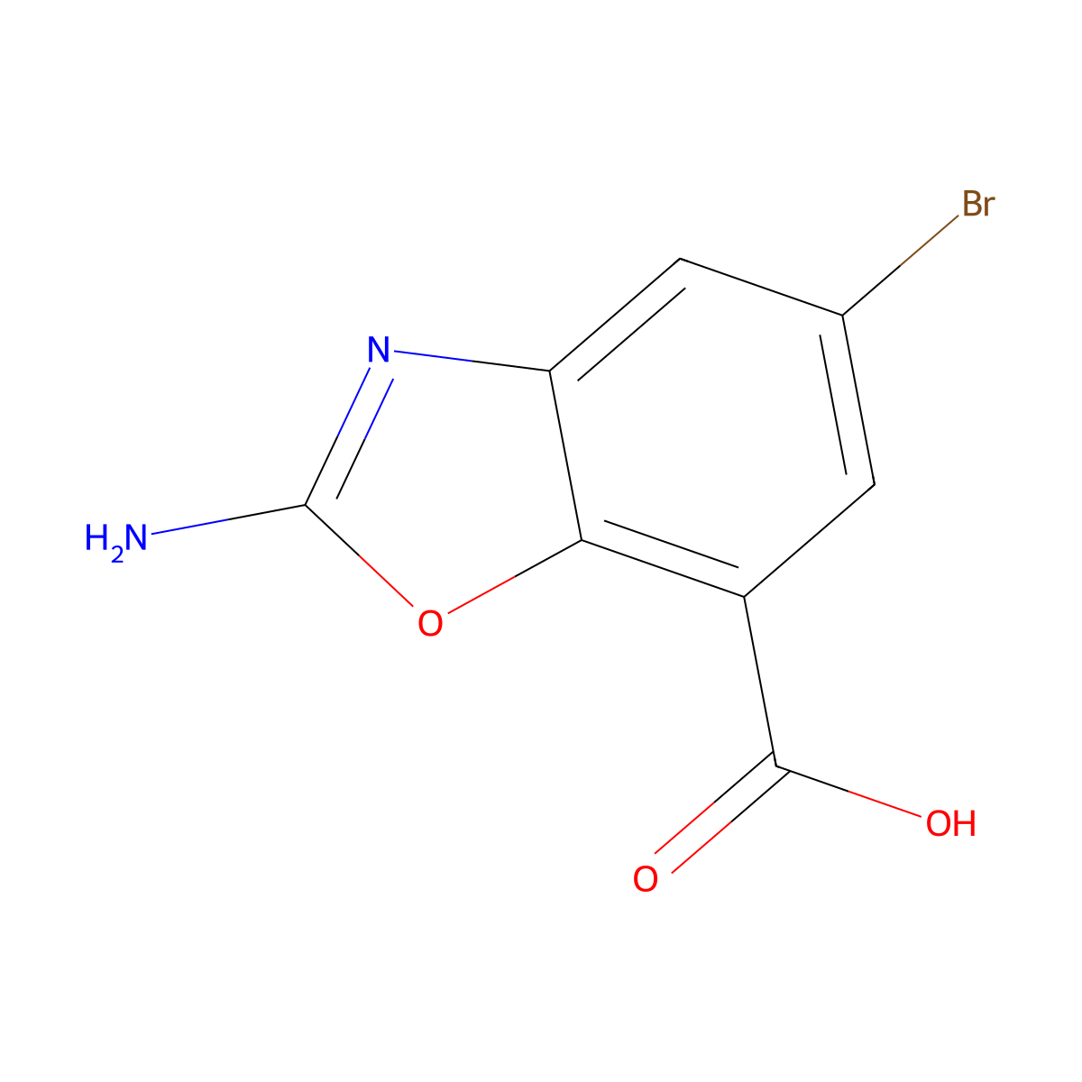 2-Amino-5-bromo-1,3-benzoxazole-7-carboxylic acid molecular structure, CAS 1820647-89-9