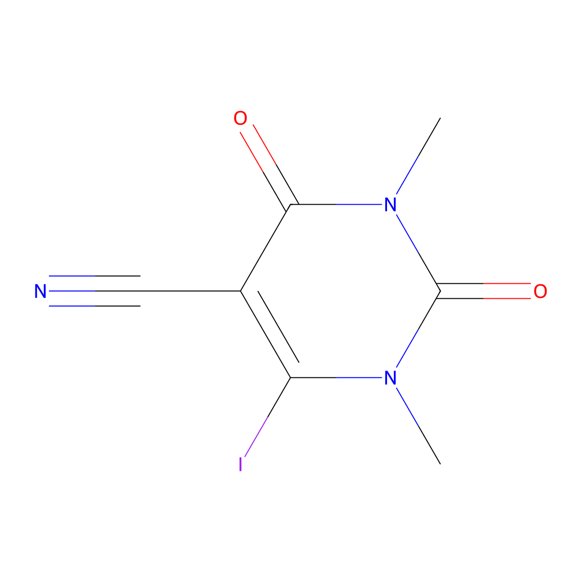 6-Iodo-1,3-dimethyl-2,4-dioxo-1,2,3,4-tetrahydropyrimidine-5-carbonitrile molecular structure, CAS 1820648-01-8