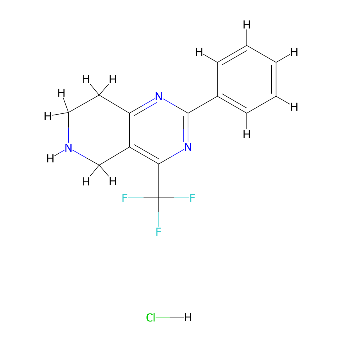 5,6,7,8-Tetrahydro-2-phenyl-4-(trifluoromethyl)pyrido-[4,3-d]-pyrimidinehydrochloride molecular structure, CAS 1820648-15-4