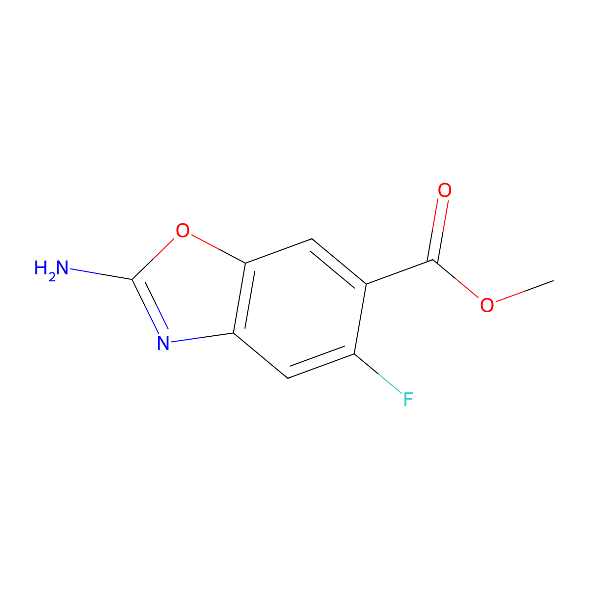 Methyl 2-amino-5-fluoro-1,3-benzoxazole-6-carboxylate molecular structure, CAS 1820648-17-6