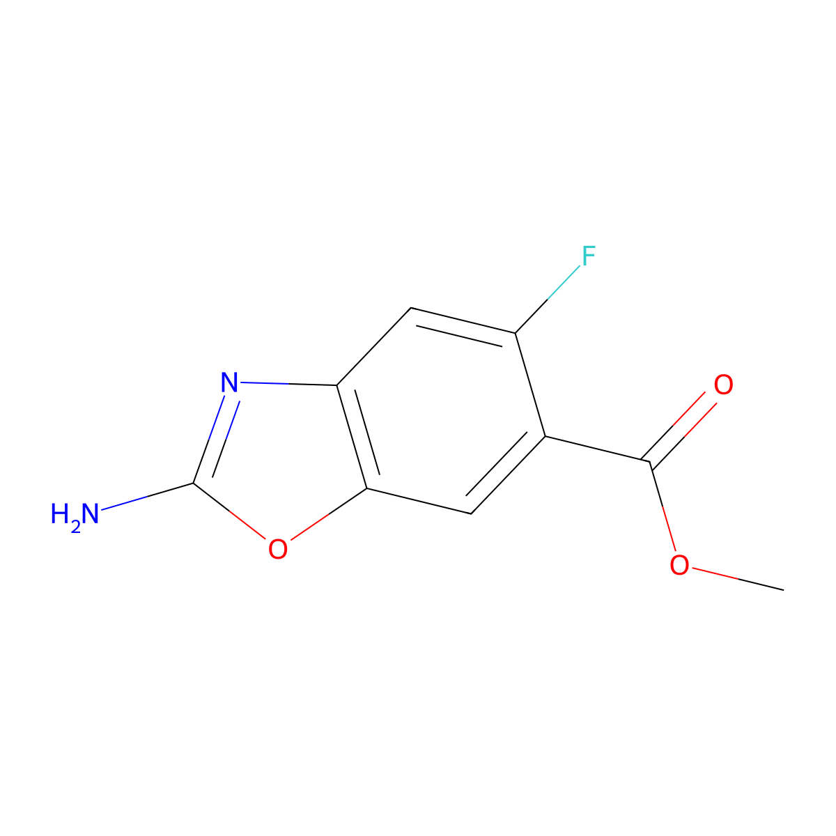 Methyl 2-amino-5-fluoro-1,3-benzoxazole-6-carboxylate molecular structure, CAS 1820648-17-6