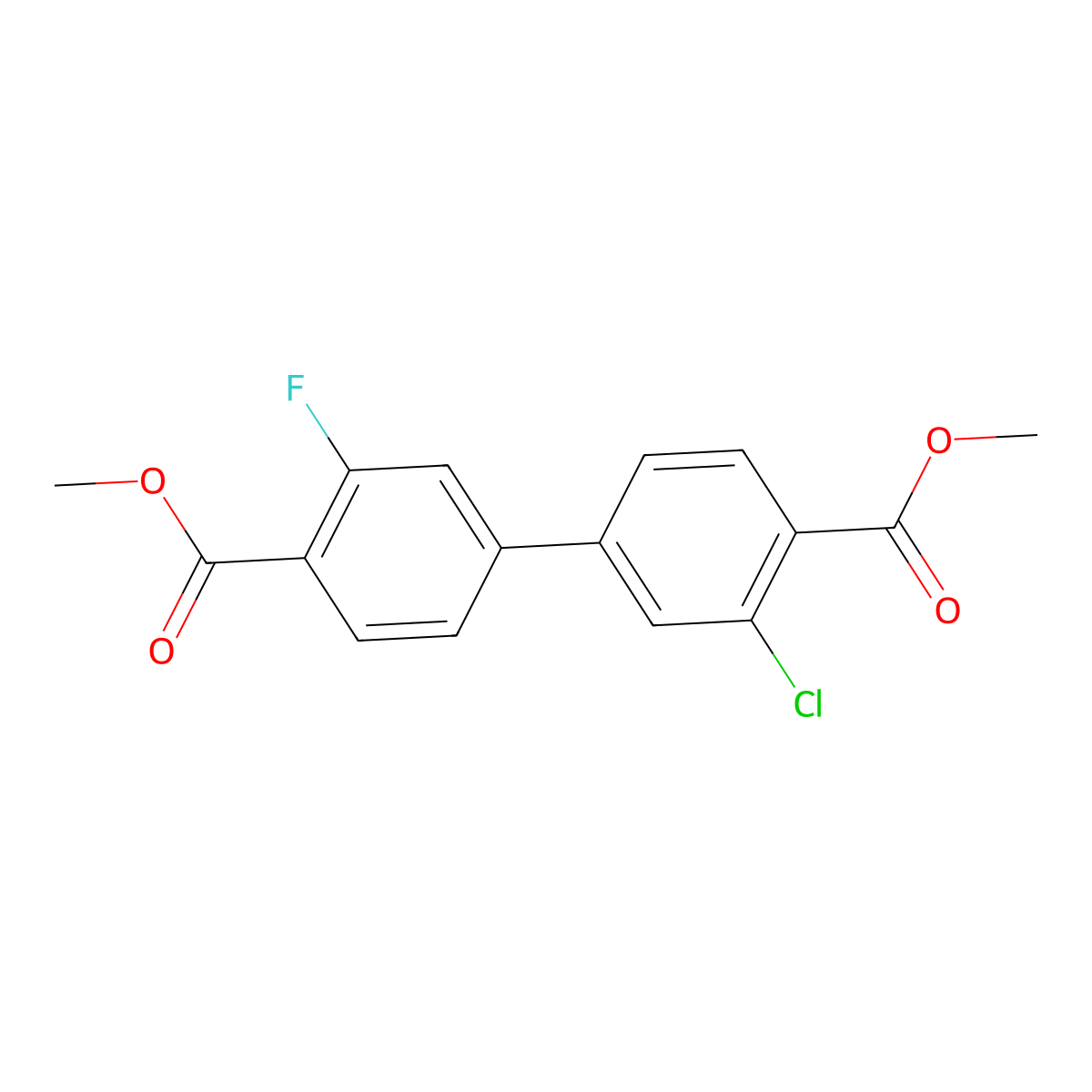 Methyl 2-chloro-4-[3-fluoro-4-(methoxycarbonyl)phenyl]benzoate molecular structure, CAS 1820648-58-5