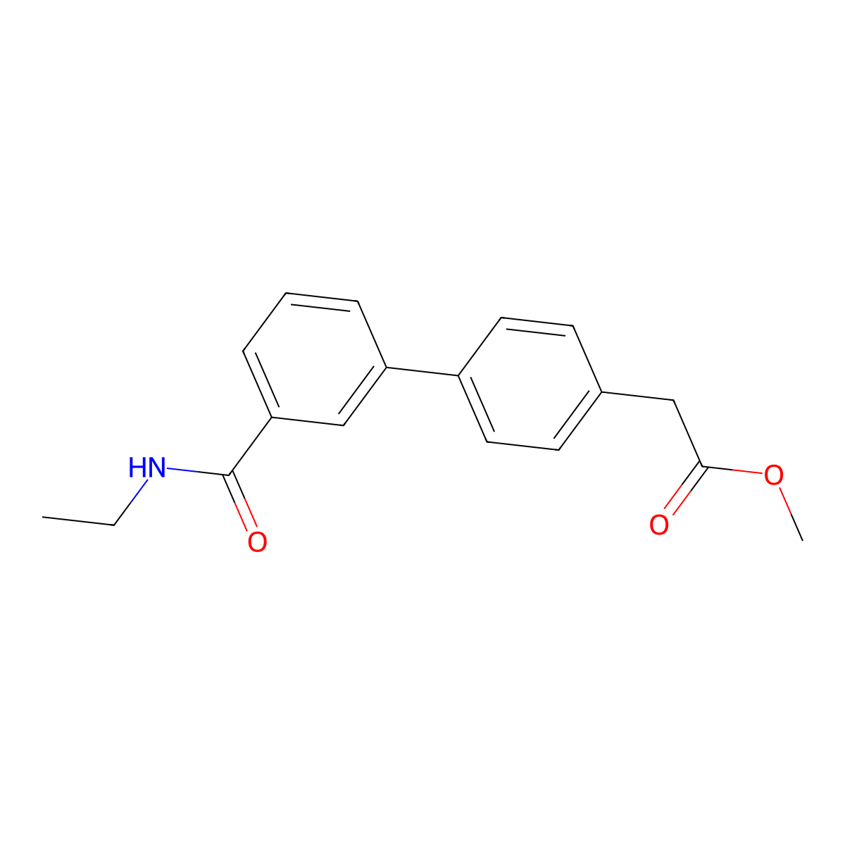 Methyl 2-{4-[3-(ethylcarbamoyl)phenyl]phenyl}acetate molecular structure, CAS 1820648-86-9