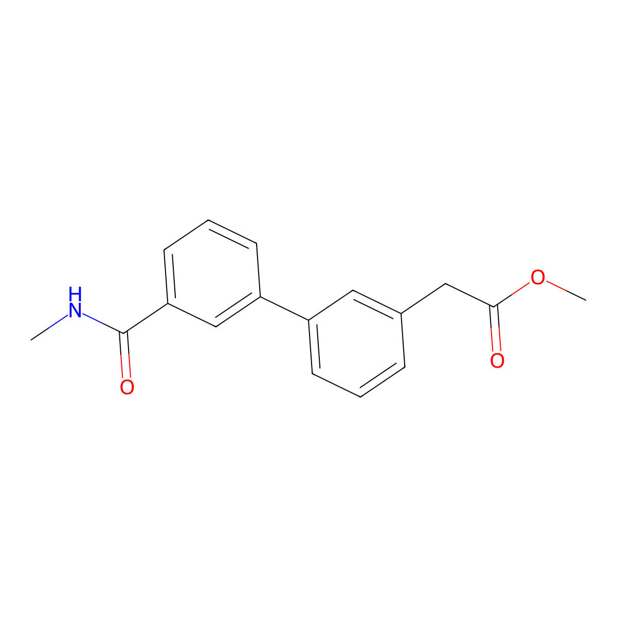 Methyl 2-{3-[3-(methylcarbamoyl)phenyl]phenyl}acetate molecular structure, CAS 1820648-91-6