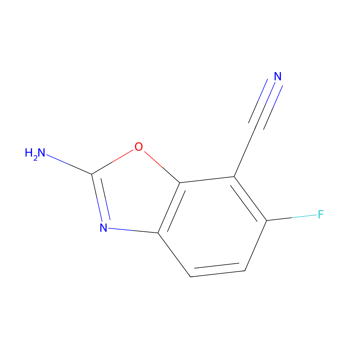 2-Amino-6-fluoro-1,3-benzoxazole-7-carbonitrile molecular structure, CAS 1820648-99-4