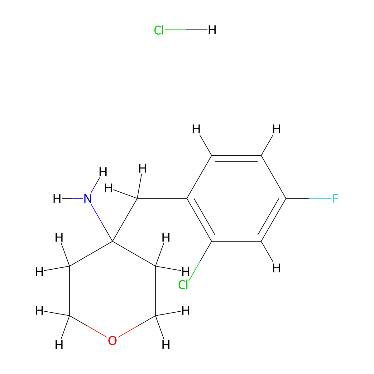 4-[(2-Chloro-4-fluorophenyl)methyl]oxan-4-amine hydrochloride molecular structure, CAS 1820650-70-1