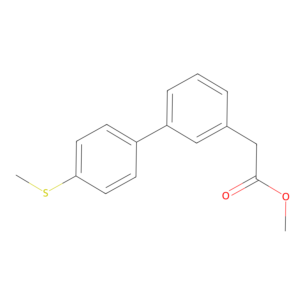 Methyl 2-{3-[4-(methylsulfanyl)phenyl]phenyl}acetate molecular structure, CAS 1820650-85-8