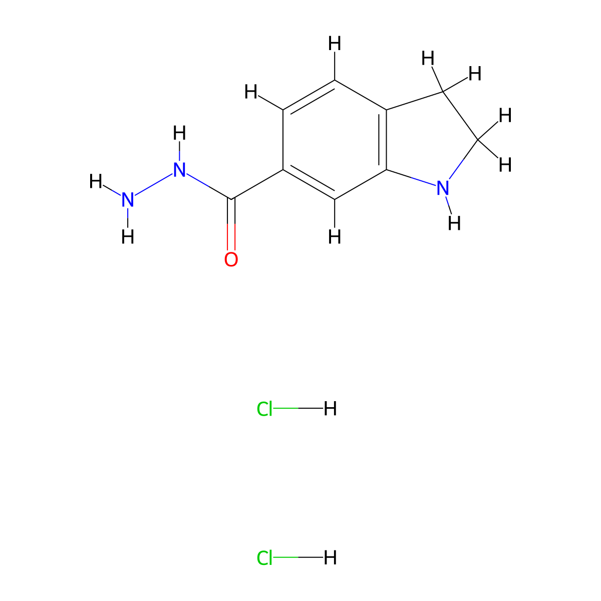 Indoline-6-carbohydrazide dihydrochloride molecular structure, CAS 1820651-33-9