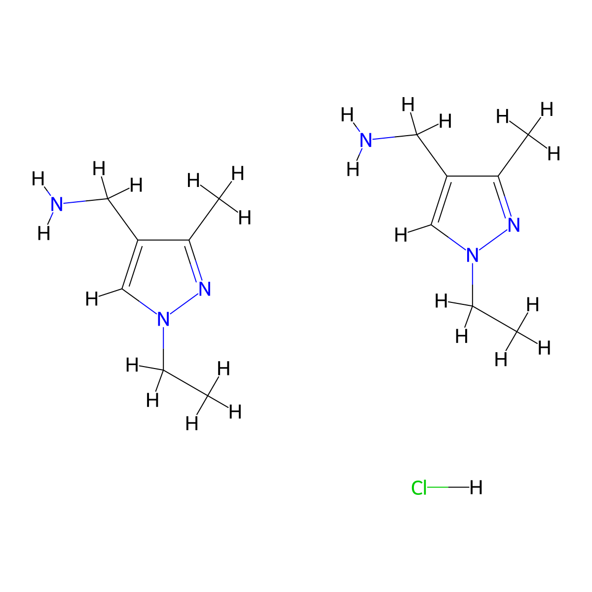 (1-Ethyl-3-methyl-1H-pyrazol-4-yl)methylamine hemihydrochloride molecular structure, CAS 1820664-64-9