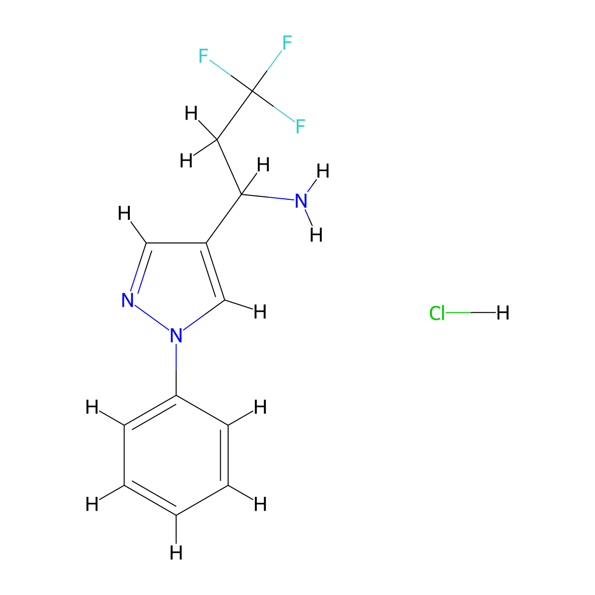 3,3,3-Trifluoro-1-(1-phenyl-1H-pyrazol-4-yl)propan-1-amine hydrochloride molecular structure, CAS 1820664-68-3
