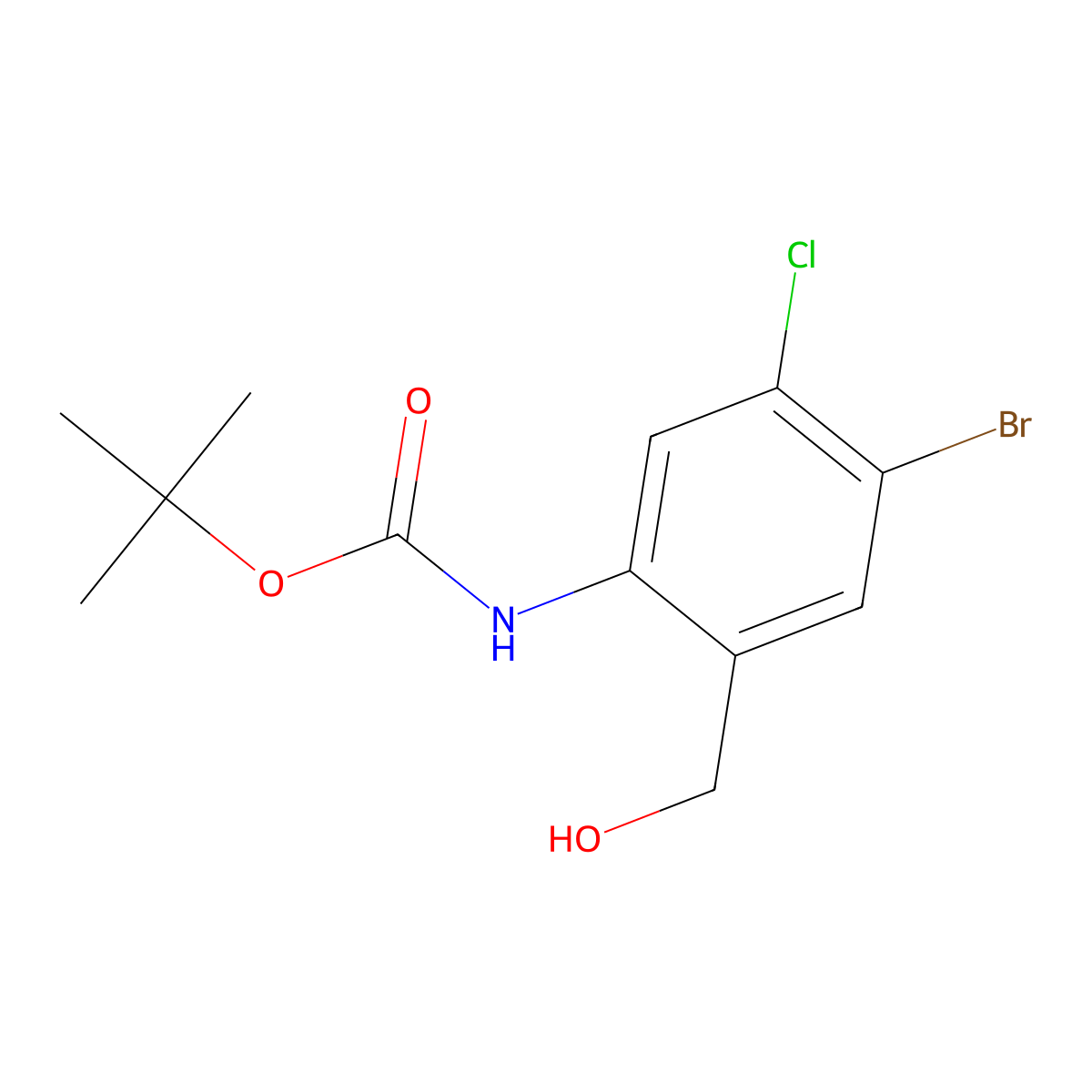 (4-Bromo-5-chloro-2-hydroxymethyl-phenyl)-carbamic acid tert-butyl ester molecular structure, CAS 1820664-76-3