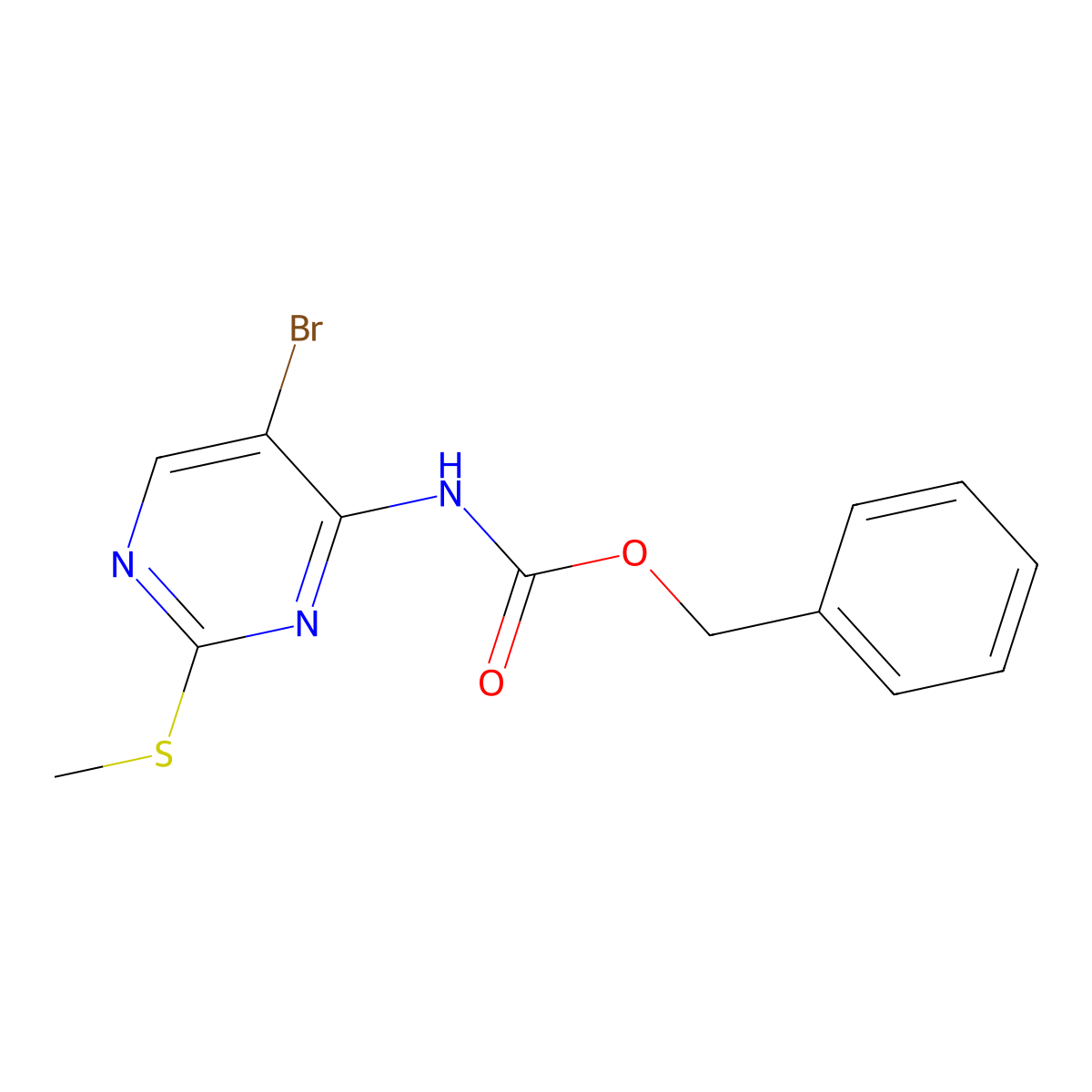 Benzyl (5-bromo-2-(methylthio)pyrimidin-4-yl)carbamate molecular structure, CAS 1820664-83-2