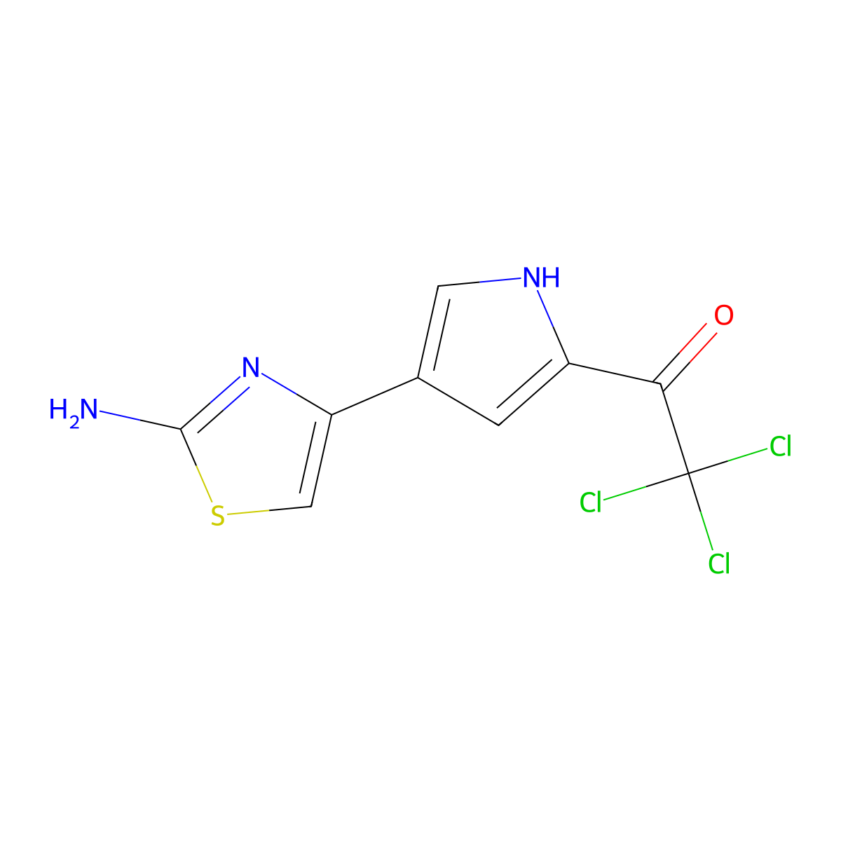 1-[4-(2-amino-1,3-thiazol-4-yl)-1H-pyrrol-2-yl]-2,2,2-trichloroethan-1-one molecular structure, CAS 1820665-66-4