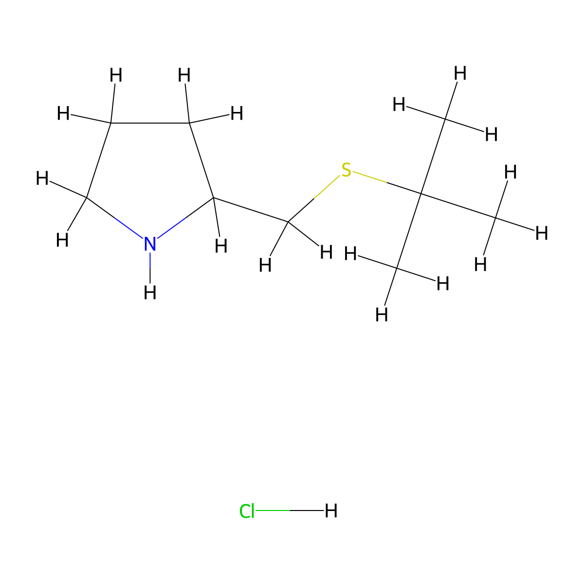 2-[(Tert-butylsulfanyl)methyl]pyrrolidine hydrochloride molecular structure, CAS 1820665-71-1