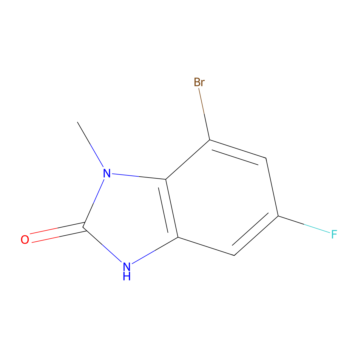 7-bromo-5-fluoro-1-methyl-2,3-dihydro-1H-1,3-benzodiazol-2-one molecular structure, CAS 1820665-78-8