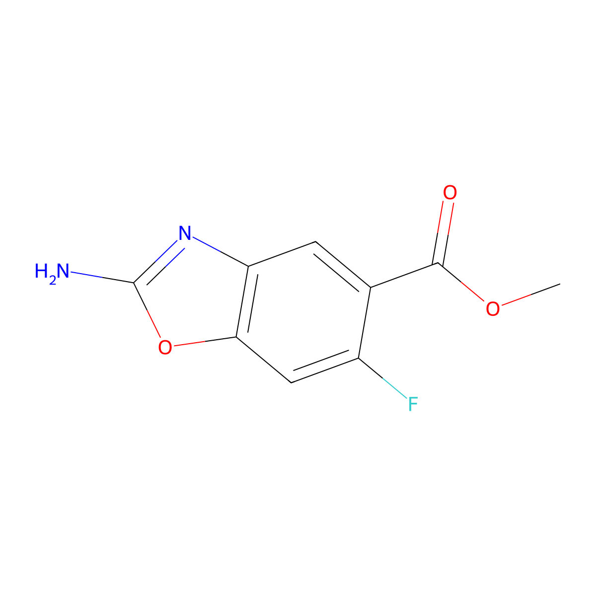 Methyl 2-amino-6-fluoro-1,3-benzoxazole-5-carboxylate molecular structure, CAS 1820665-90-4