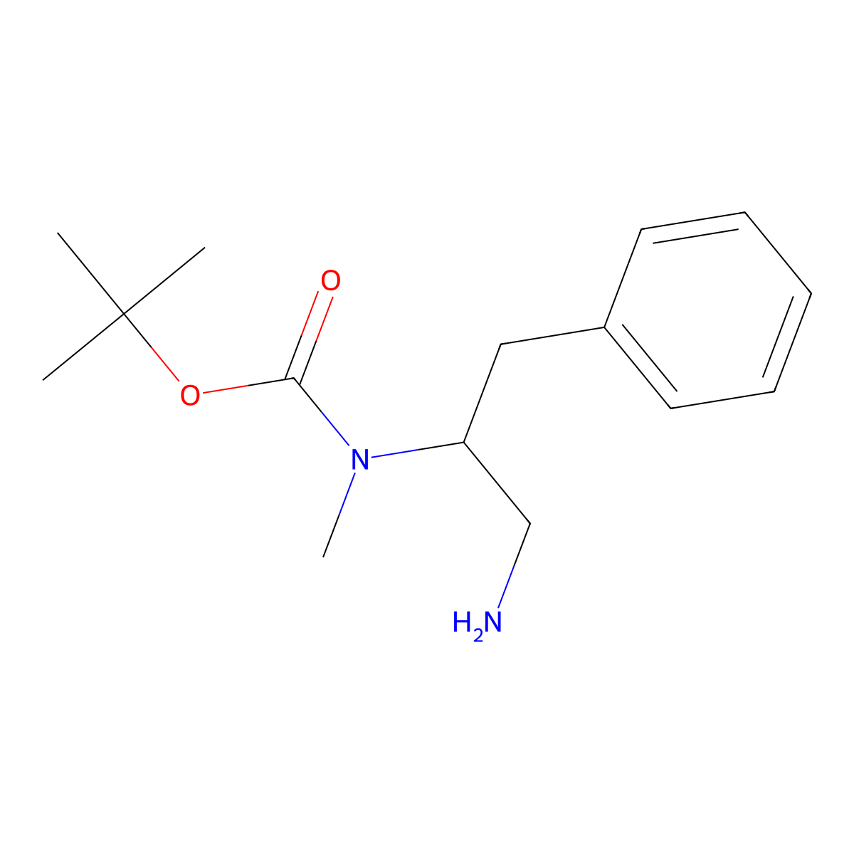 tert-butyl N-(1-amino-3-phenylpropan-2-yl)-N-methylcarbamate molecular structure, CAS 1820666-11-2