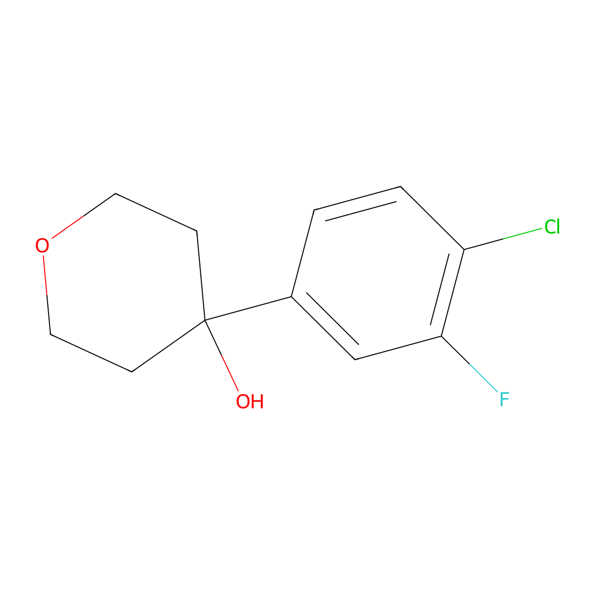 4-(4-chloro-3-fluorophenyl)tetrahydro-2H-pyran-4-ol molecular structure, CAS 1820670-22-1