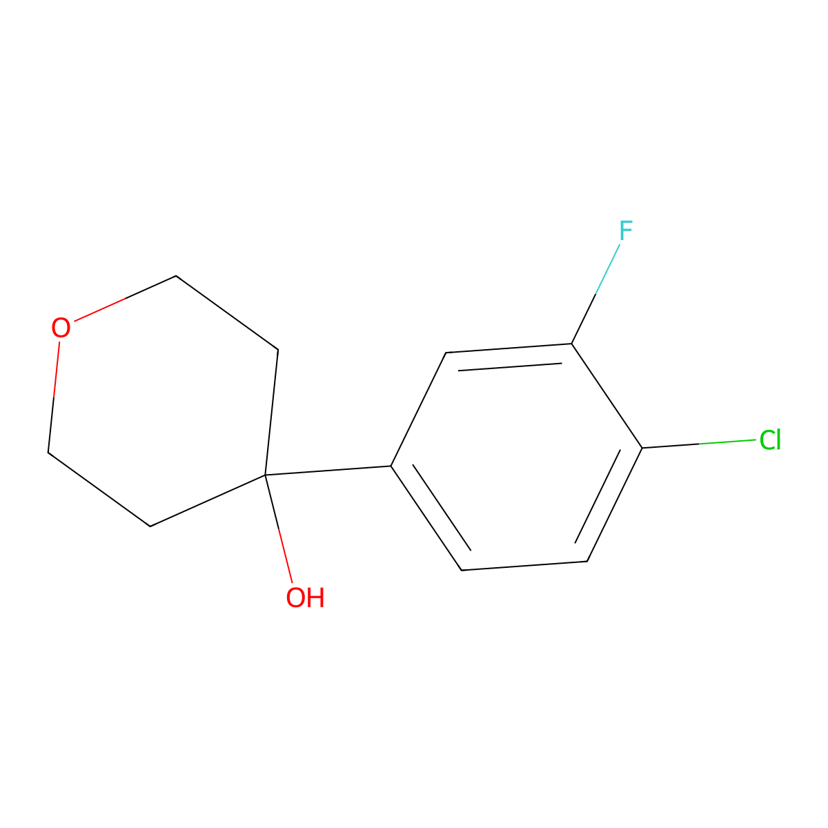 4-(4-chloro-3-fluorophenyl)tetrahydro-2H-pyran-4-ol molecular structure, CAS 1820670-22-1