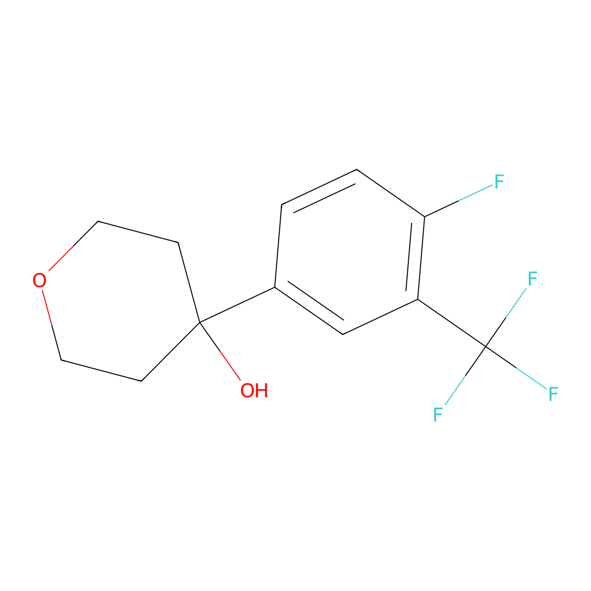 4-(4-fluoro-3-(trifluoromethyl)phenyl)tetrahydro-2H-pyran-4-ol molecular structure, CAS 1820670-29-8