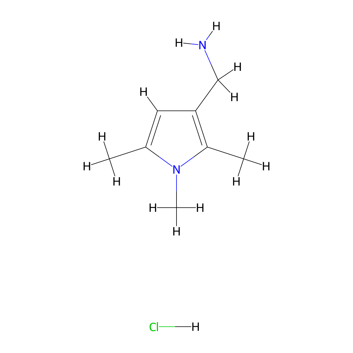 (1,2,5-trimethyl-1H-pyrrol-3-yl)methanamine hydrochloride molecular structure, CAS 1820673-29-7