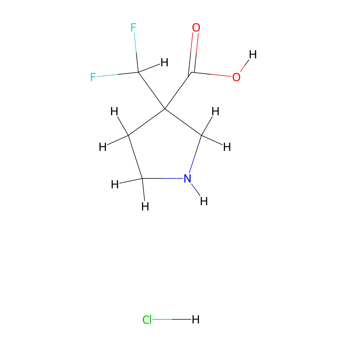 3-(Difluoromethyl)pyrrolidine-3-carboxylic acid hydrochloride molecular structure, CAS 1820674-06-3
