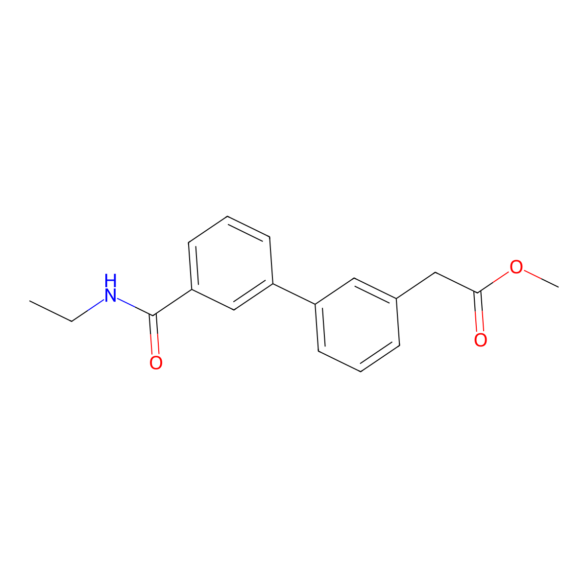 Methyl 2-{3-[3-(ethylcarbamoyl)phenyl]phenyl}acetate molecular structure, CAS 1820674-14-3