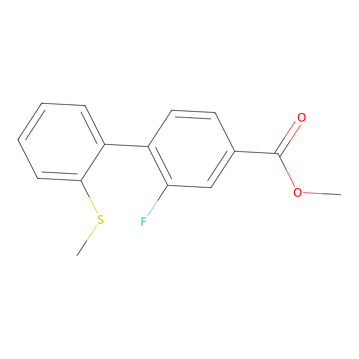 Methyl 3-fluoro-4-[2-(methylsulfanyl)phenyl]benzoate molecular structure, CAS 1820674-24-5