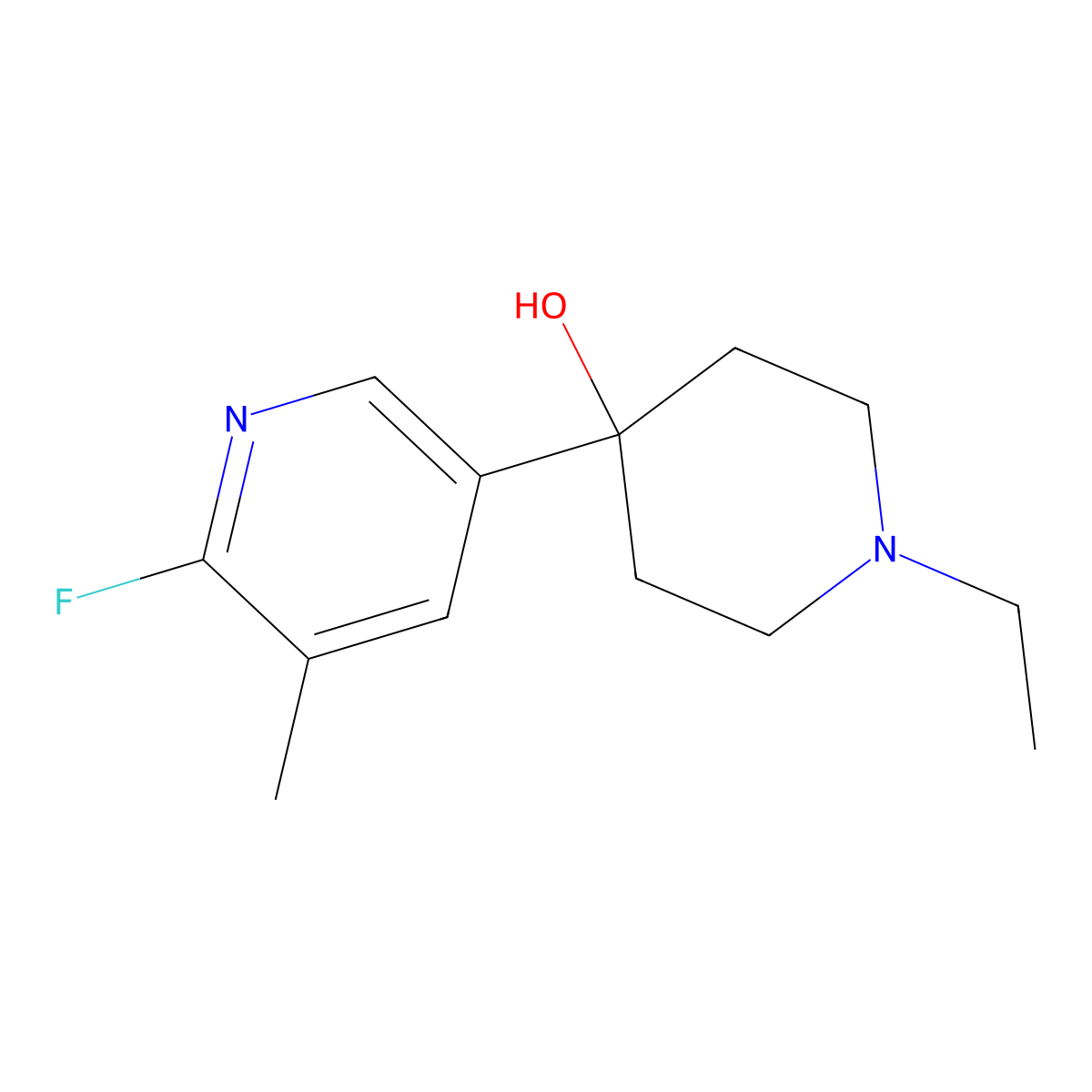1-Ethyl-4-(6-fluoro-5-methylpyridin-3-yl)piperidin-4-ol molecular structure, CAS 1820674-37-0