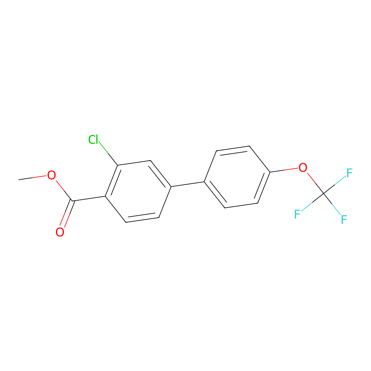 Methyl 2-chloro-4-[4-(trifluoromethoxy)phenyl]benzoate molecular structure, CAS 1820675-34-0
