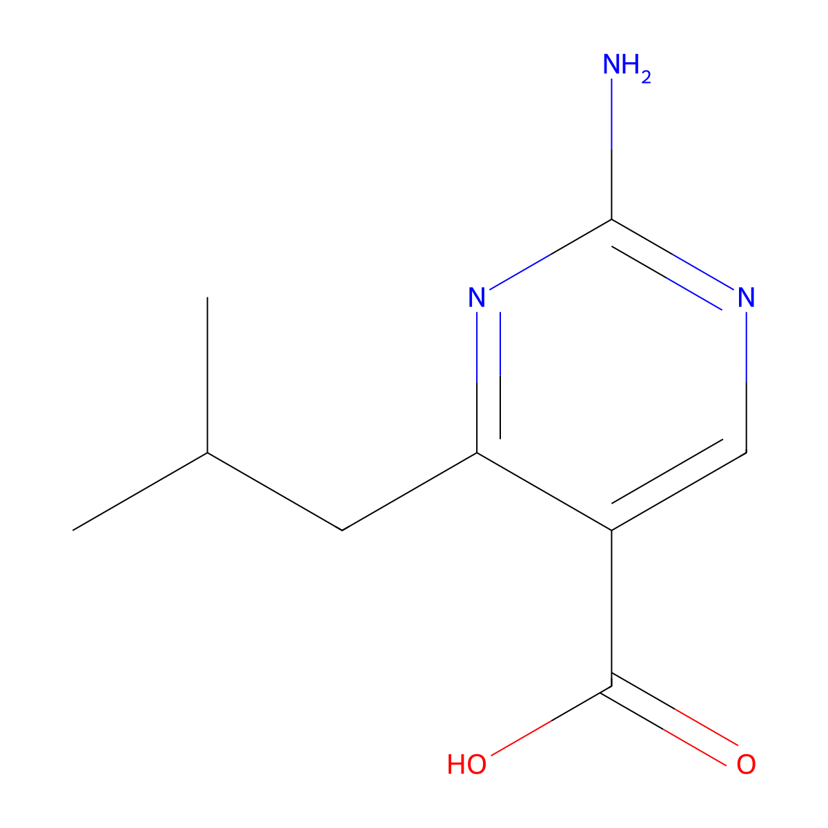 2-Amino-4-(2-methylpropyl)pyrimidine-5-carboxylic acid molecular structure, CAS 1820675-38-4