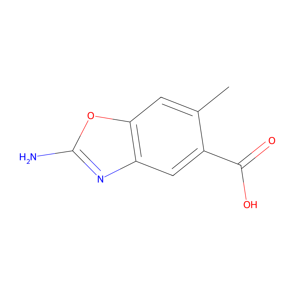 2-Amino-6-methyl-1,3-benzoxazole-5-carboxylic acid molecular structure, CAS 1820675-48-6