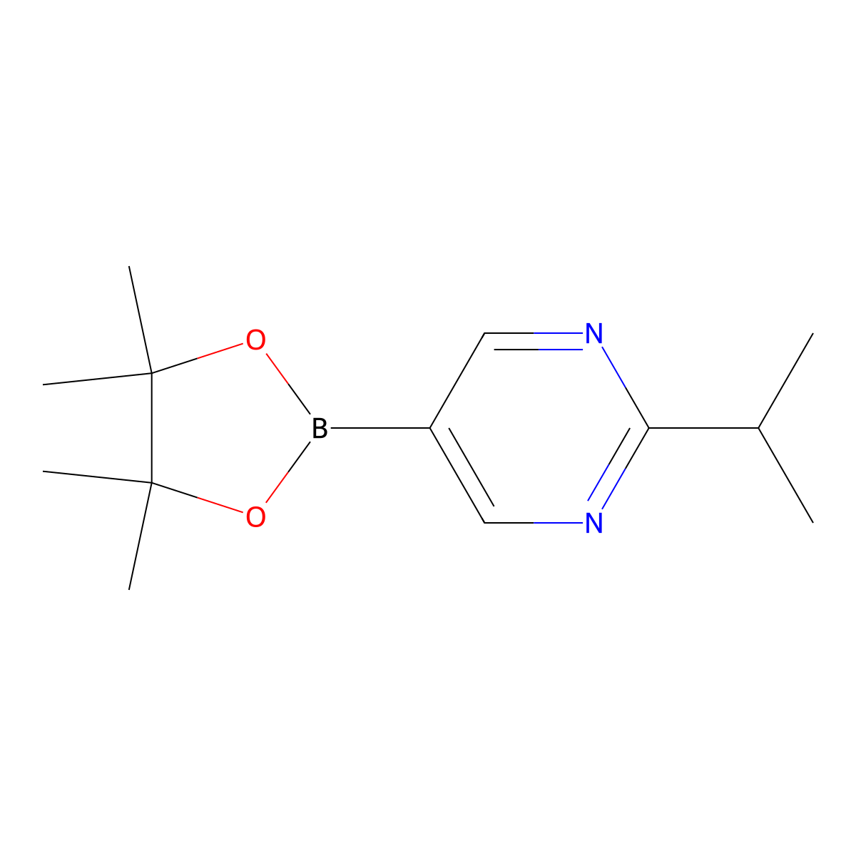 2-Isopropyl-5-(4,4,5,5-tetramethyl-1,3,2-dioxaborolan-2-yl)pyrimidine molecular structure, CAS 1820679-54-6
