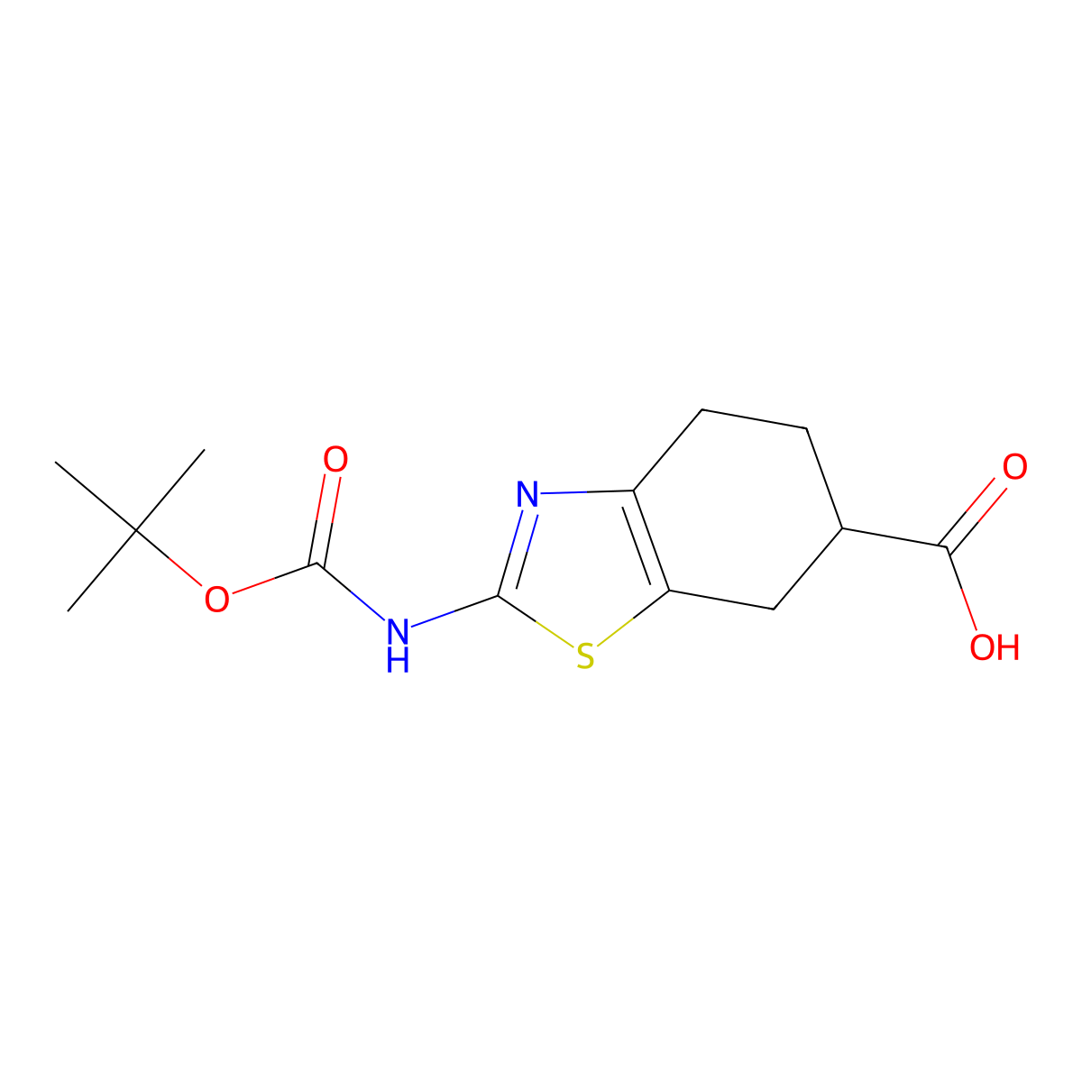 2-tert-Butoxycarbonylamino-4,5,6,7-tetrahydro-benzothiazole-6-carboxylic acid molecular structure, CAS 1820683-35-9