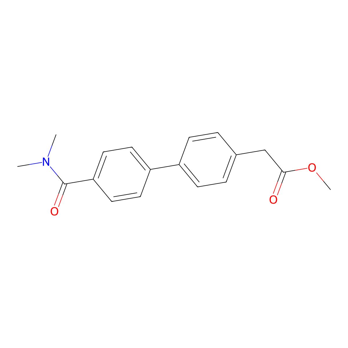 Methyl 2-{4-[4-(dimethylcarbamoyl)phenyl]phenyl}acetate molecular structure, CAS 1820683-39-3