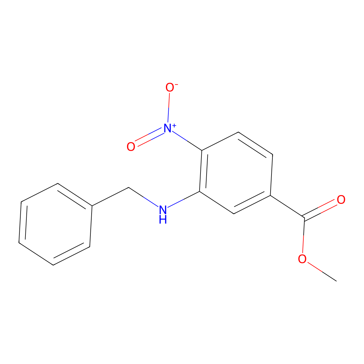Methyl 3-(benzylamino)-4-nitrobenzoate molecular structure, CAS 1820683-50-8