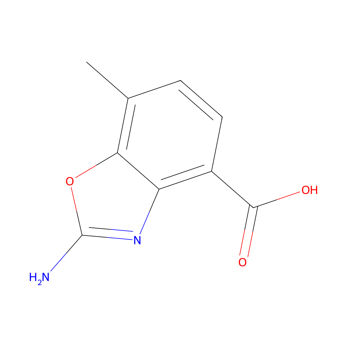 2-Amino-7-methyl-1,3-benzoxazole-4-carboxylic acid molecular structure, CAS 1820683-75-7