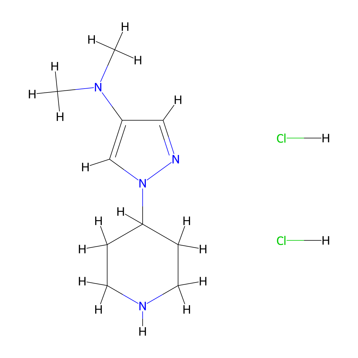 N,N-dimethyl-1-(piperidin-4-yl)-1H-pyrazol-4-amine dihydrochloride molecular structure, CAS 1820684-17-0