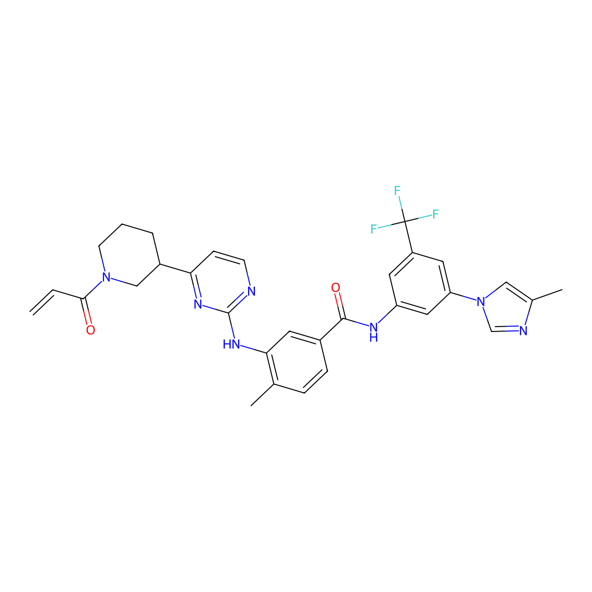 4-methyl-N-[3-(4-methylimidazol-1-yl)-5-(trifluoromethyl)phenyl]-3-[[4-(1-prop-2-enoylpiperidin-3-yl)pyrimidin-2-yl]amino]benzamide molecular structure, CAS 1820684-31-8