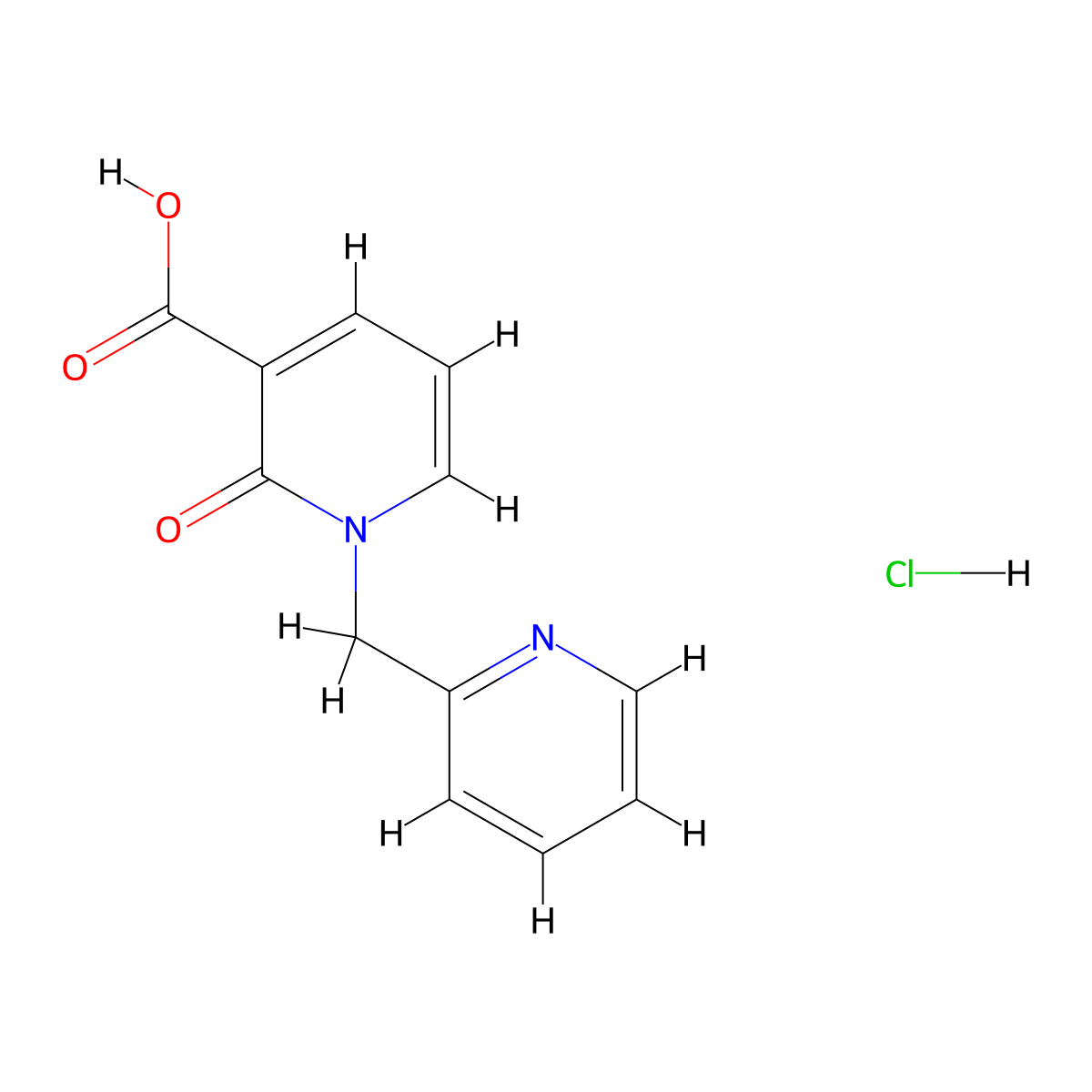 2-Oxo-1-(pyridin-2-ylmethyl)-1,2-dihydropyridine-3-carboxylic acid hydrochloride molecular structure, CAS 1820684-33-0