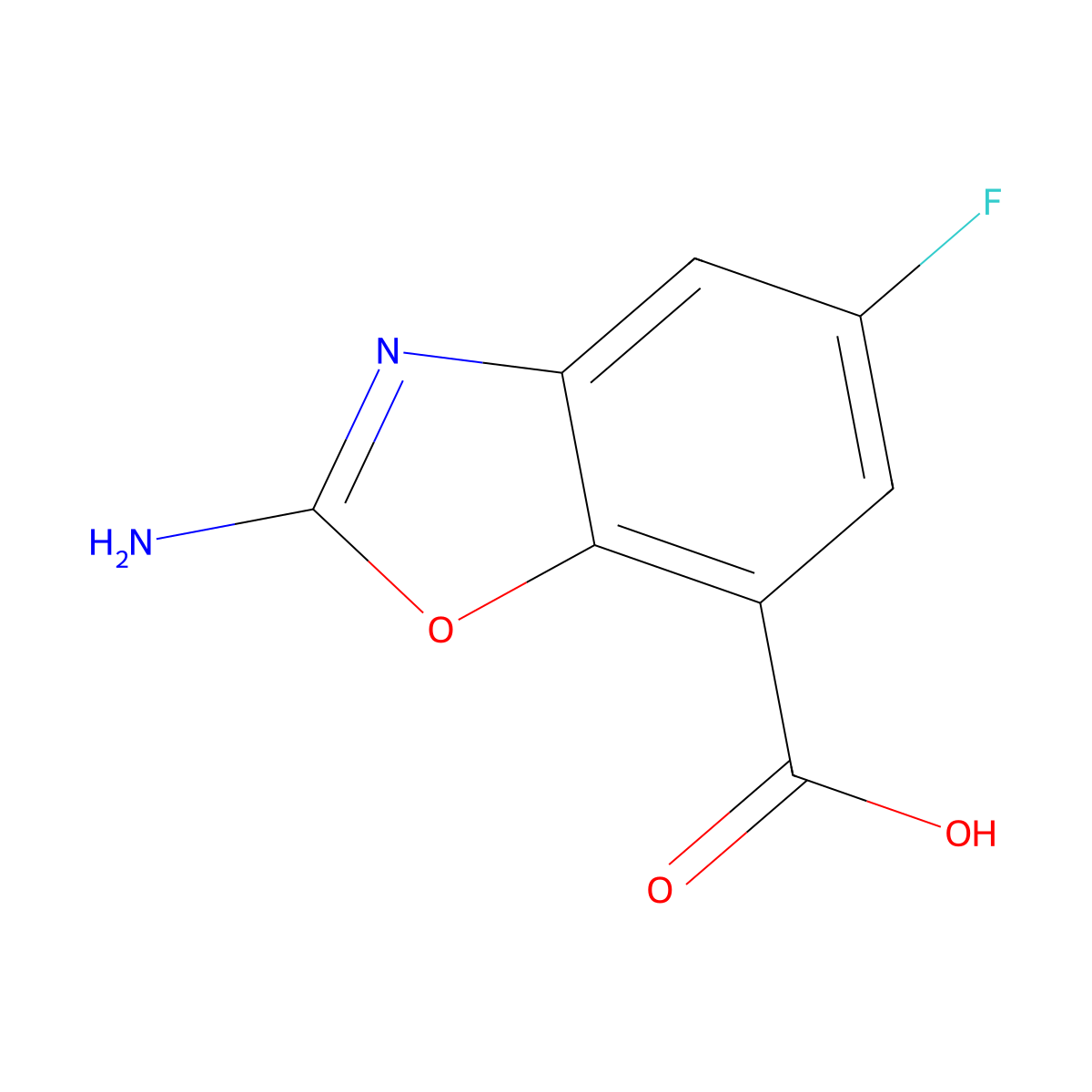 2-Amino-5-fluoro-1,3-benzoxazole-7-carboxylic acid molecular structure, CAS 1820684-43-2