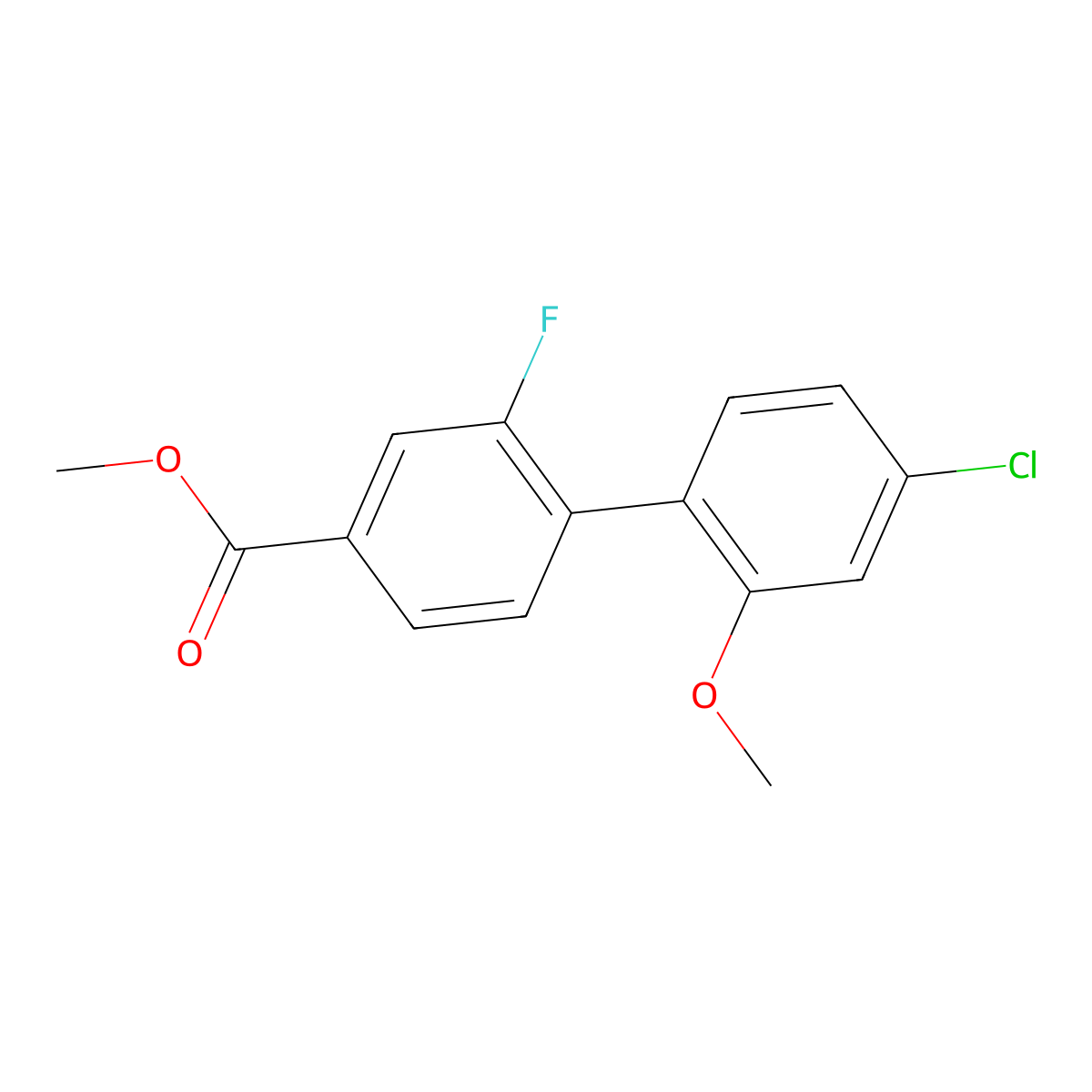 Methyl 4-(4-chloro-2-methoxyphenyl)-3-fluorobenzoate molecular structure, CAS 1820684-86-3